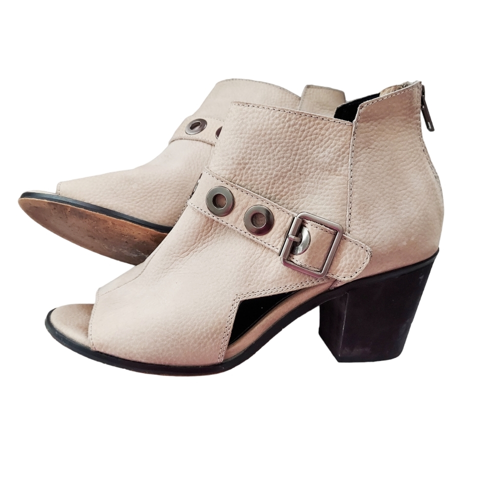 Kelsi Dagger Cream Peep-Toe Ankle Boots with Buckle